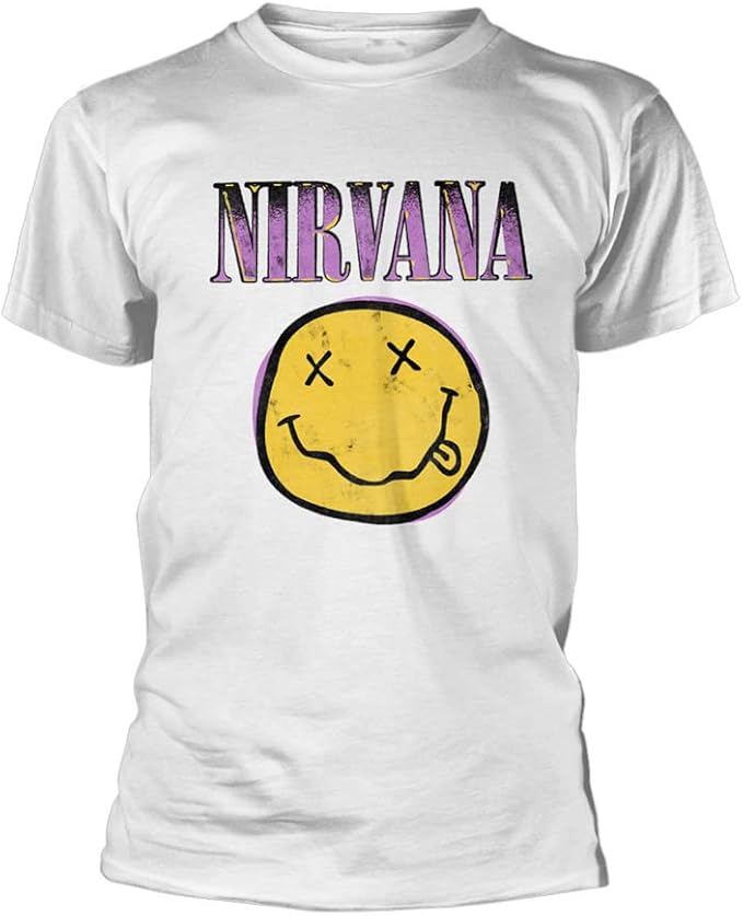 nirvana 男式 xerox 笑脸粉色修身 t 恤 白色