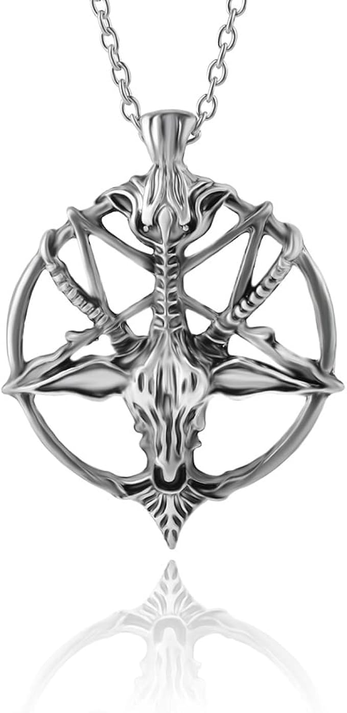 复古绵羊头骷髅吊坠项链,ailuor 时尚女士男士不锈钢圆公羊头阿加利