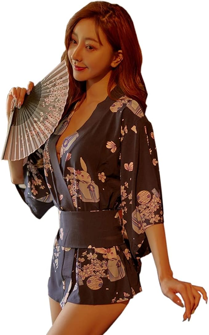 日本和服睡袍动漫内衣可爱兔子樱花罩衫浴袍性感睡衣