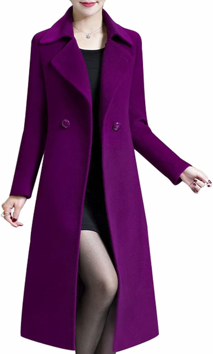 女式双排扣夹克中长款豌豆外套羊毛混纺外套冬季外套