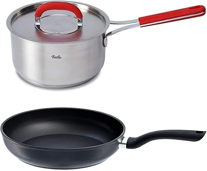 Fissler 菲仕乐炒锅锅具套组平底锅ih 24cm 红柄深平底锅18cm 不锈钢锅盖18cm 支持燃气火 支持ih 3件装197028 Fissler フィスラー