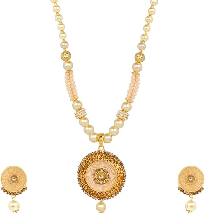 efulgenz印度珠宝宝莱坞复古人造珍珠水晶昆丹吊坠颈链耳环婚礼首饰