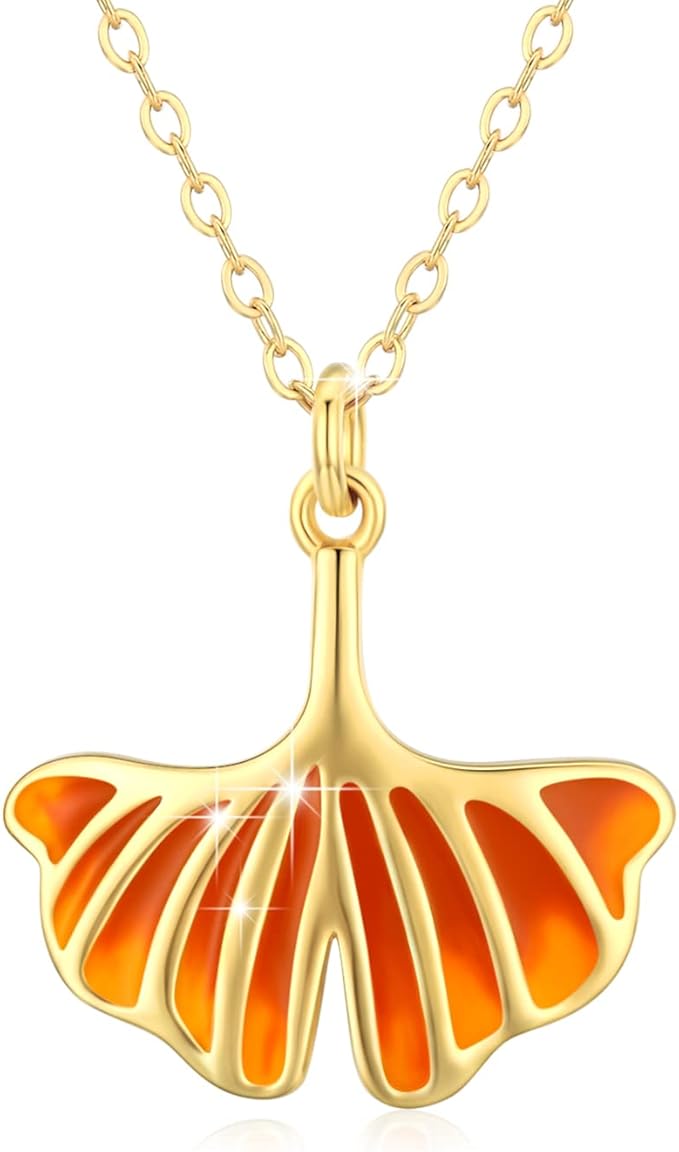 银杏叶项链925纯银银杏吊坠项链18k镀金首饰送给女士