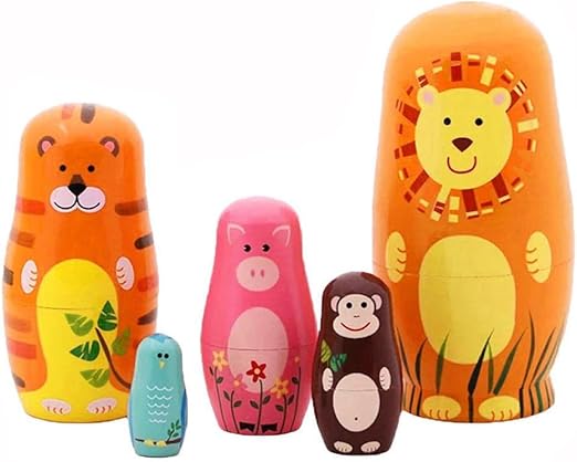 echodone 俄罗斯套娃手工木制玩偶卡通动物图案玩具礼品
