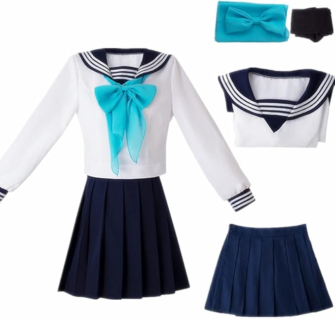 动漫 akebi komichi 角色扮演服装日本学生女孩制服水手*蓝百褶裙