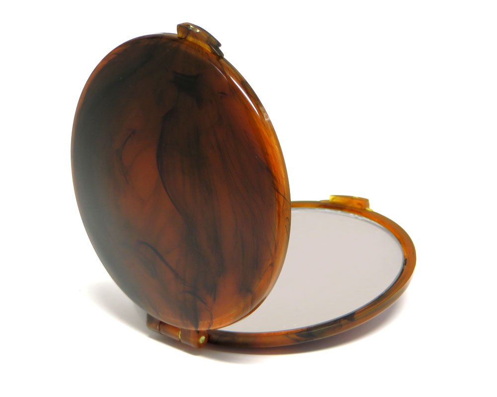 Speert #7200 Round Personal Pocket Mirror Brown Tortoisesbill Havana 7x magnification double-sided compact folding handheld travel wallet