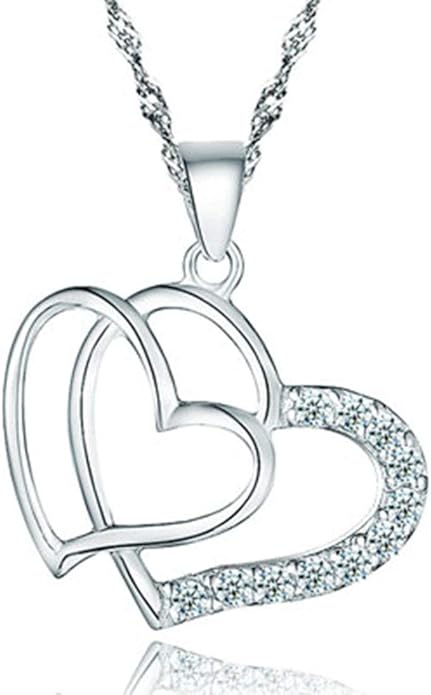 jesse ortega 925 纯银爱心双心透明水晶吊坠项链 女装