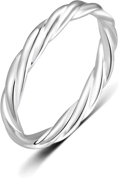 boruo 925 纯银戒指,扭曲永恒无限戒指可堆叠戒指尺寸 4-12