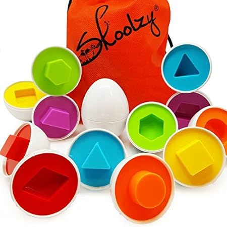 Skoolzy Shapes 幼儿游戏蛋玩具学习颜色和几何形状匹配学龄前玩具拼图适合2 岁 3 岁 4 岁儿童 Montessori 精细运动技能分类教育复活节彩蛋和包