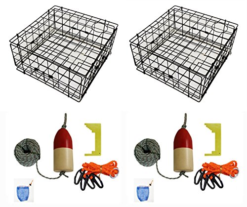 2 件装 kufa 乙烯基涂层螃蟹陷阱和配件套件包括 100 英尺绳索,卡钳