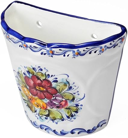 ポルトガル製陶器壁掛け植木鉢底穴なしハンドメイド手描きウォールポットアズレージョカラフル花柄pfa 574w ヨーロッパインテリアカサピース 价格报价图片
