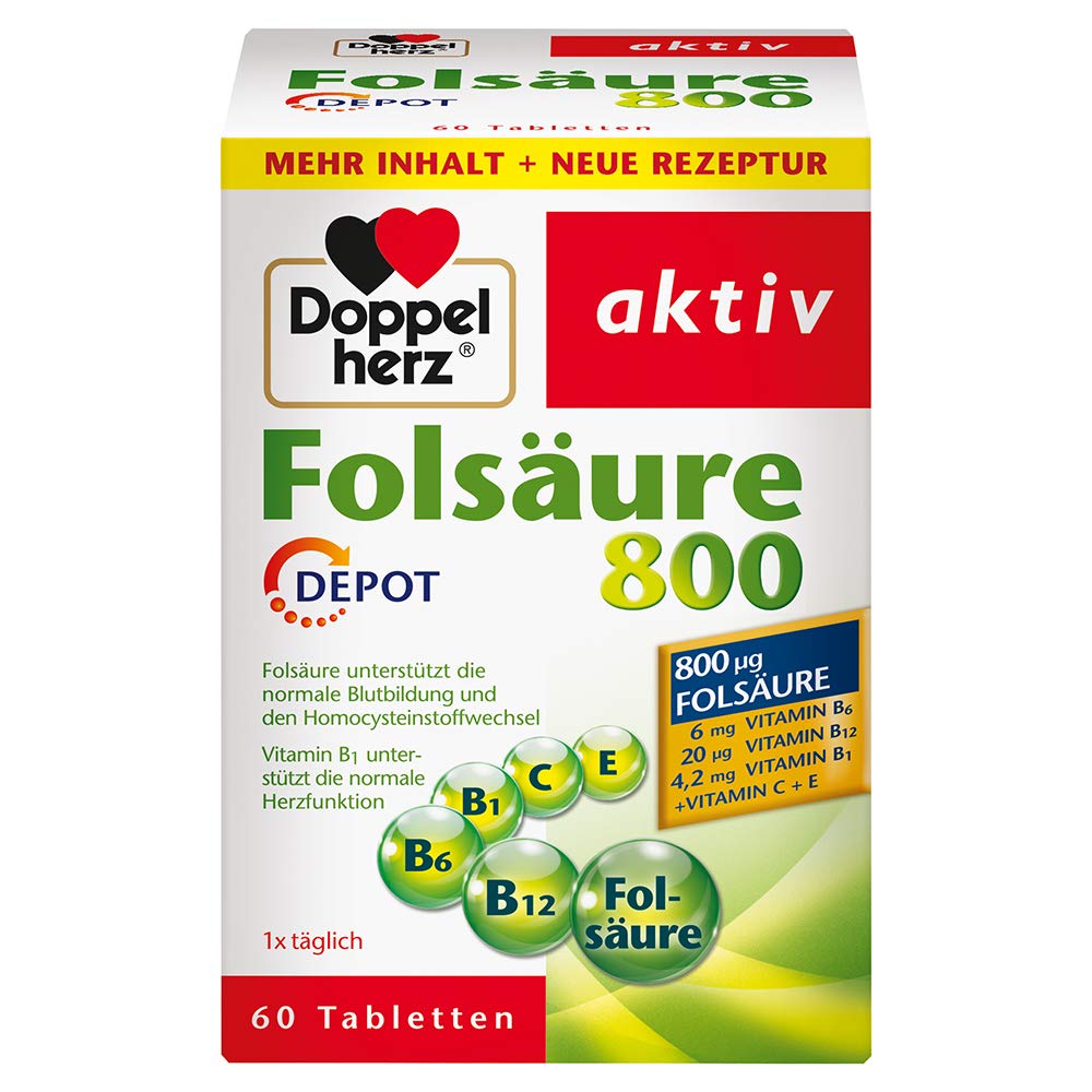 Doppelherz Folate 800 DEPOT - contains vitamins C, B6 and B for normal body function - x 60 tablets