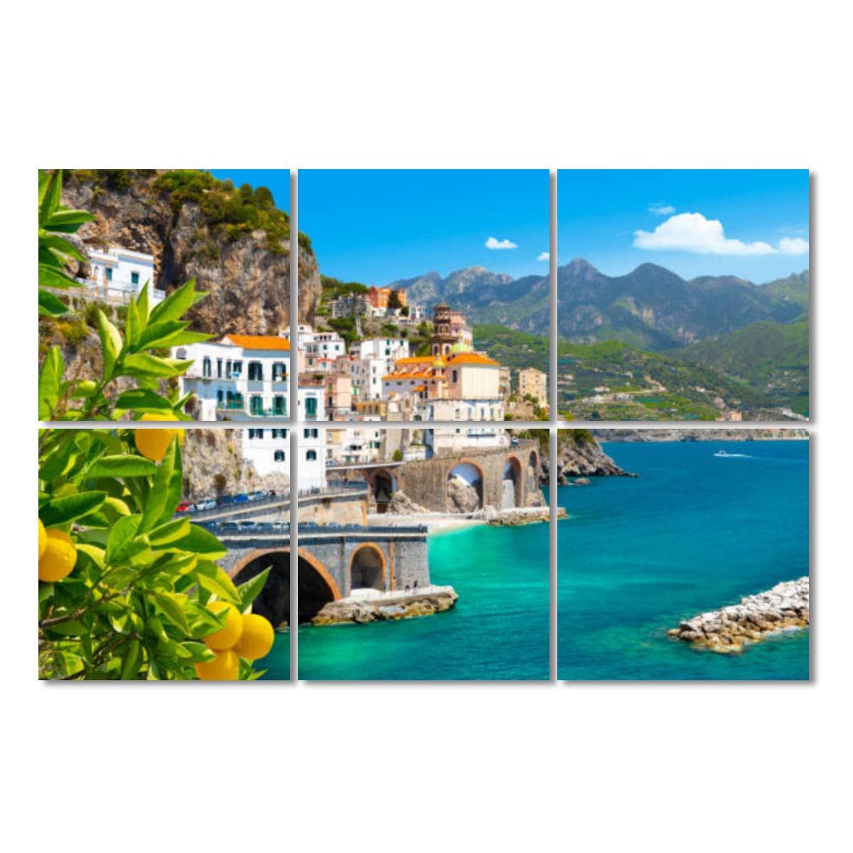 6-piece art acoustic panel Beautiful views of Mediterranean coast Lemon foregrounds Italian Soundproof wallboard liner decorative sound-absorbing panel 8.88cm x.9cm suitable for recording studio home