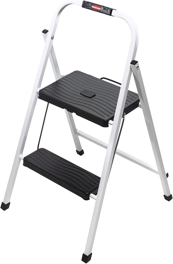 rubbermaid rm-hsp2 折叠式 2 步轻质钢踏凳带手柄,200 磅容量,白色