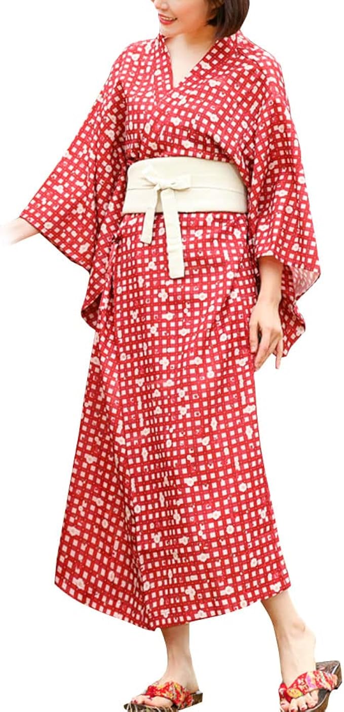 女式和服花卉图案日本传统长袍亚洲艺社浴衣连衣裙带腰带浴袍套装