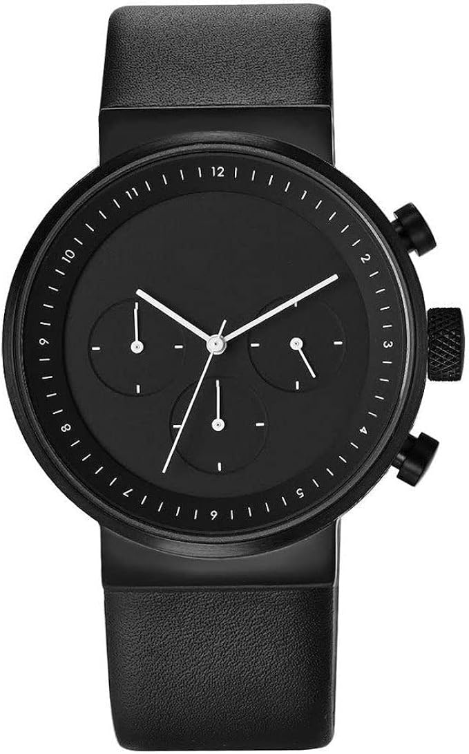 projects 5160b 男式 kiura 计时码黑色皮革表带黑色表盘