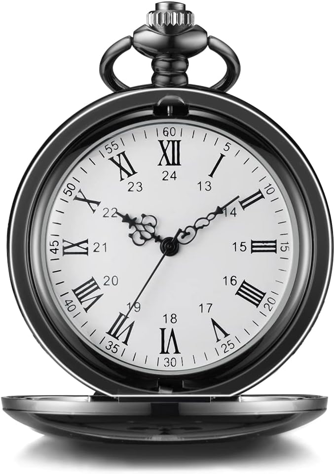 boshiya 男式复古怀表 - 24 小时刻度,罗马表盘,光滑表面稳定怀表,带