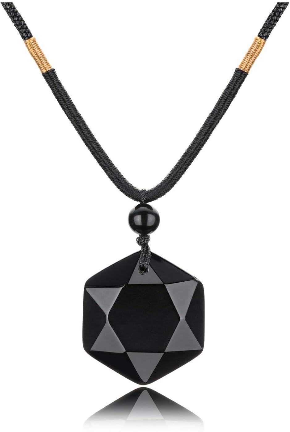 jsdde 黑色黑曜石水晶项链 **六角星宝石吊坠项链女士男士首饰