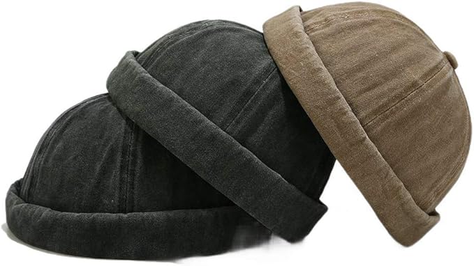 mongous 男式纯色棉无檐小便帽灯芯绒码头无边帽卷口海港帽