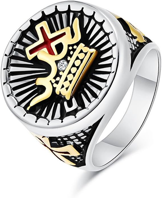 hetimxia cz 皇冠十字架戒指男士教皇戒指 316 不锈钢戒指 冰晶珠宝