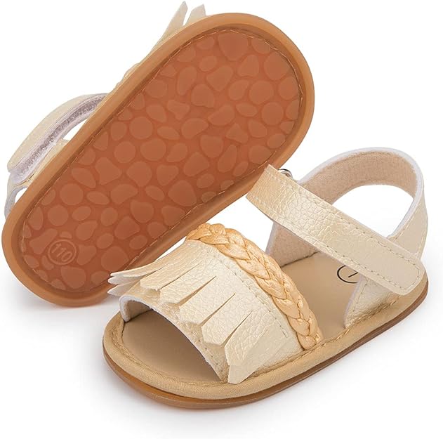 kidsun 女婴凉鞋防滑橡胶鞋底夏季海滩户外*步学步者婴儿床鞋
