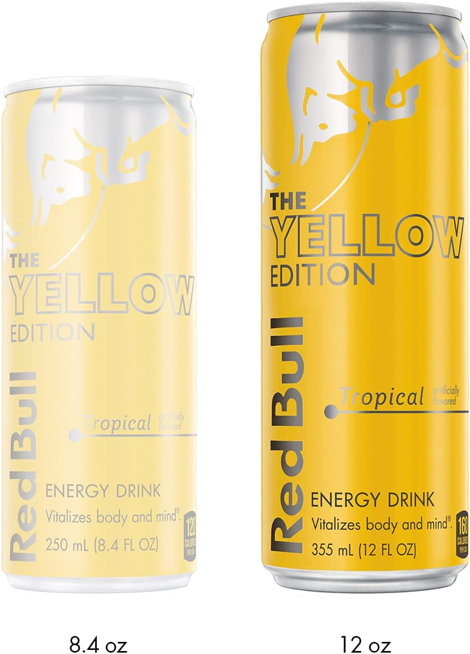 Red Bull 能量饮料 热带 24件每件12液体盎司 355毫升 黄色版本 亚马逊中国 食品