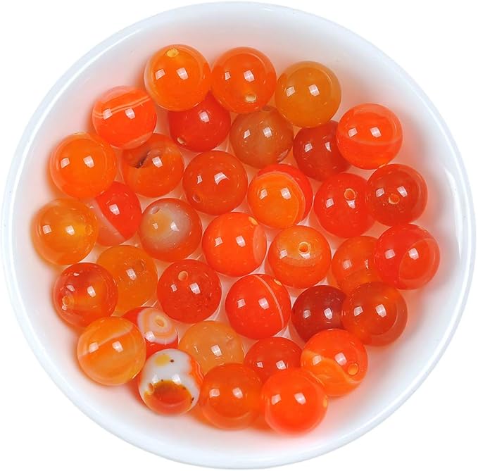 天然石珠 8 毫米橙色条纹玛瑙石圆形散珠水晶能量石*能力用于珠宝制作