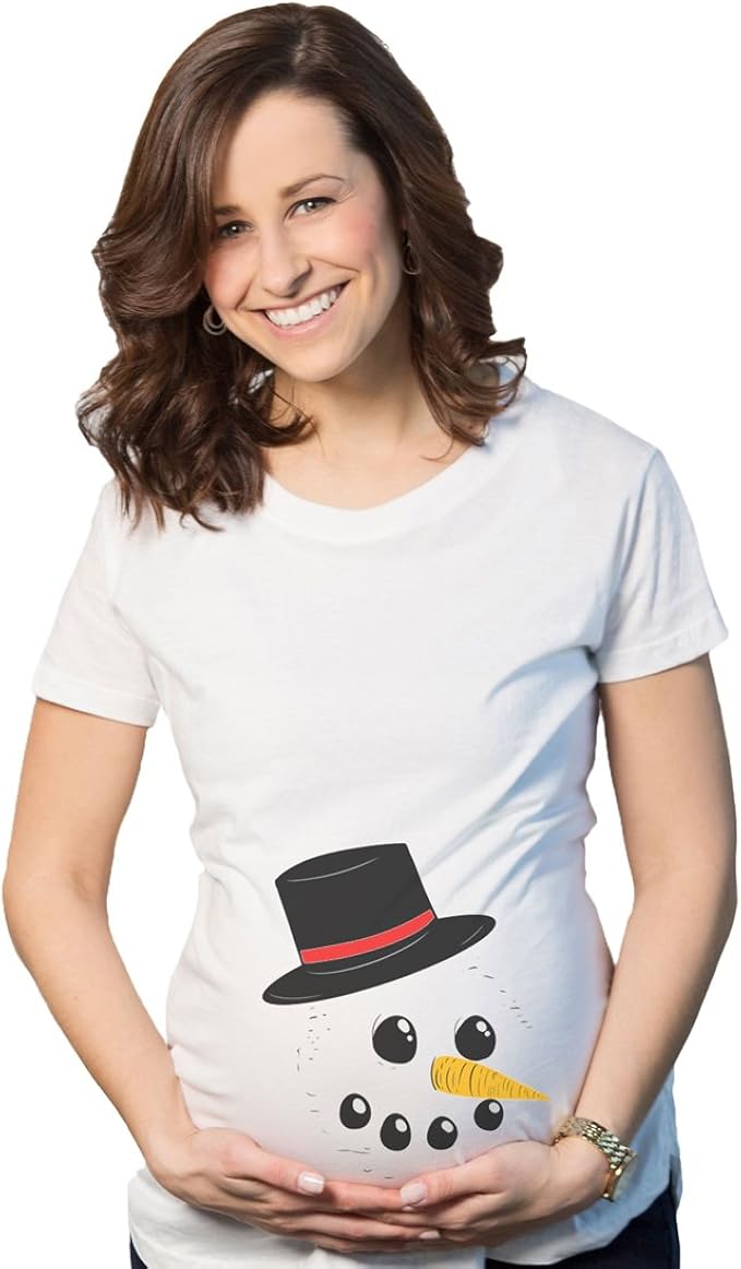 孕妇雪人脸 t 恤 announce 怀孕趣味圣诞孕妇 t 恤