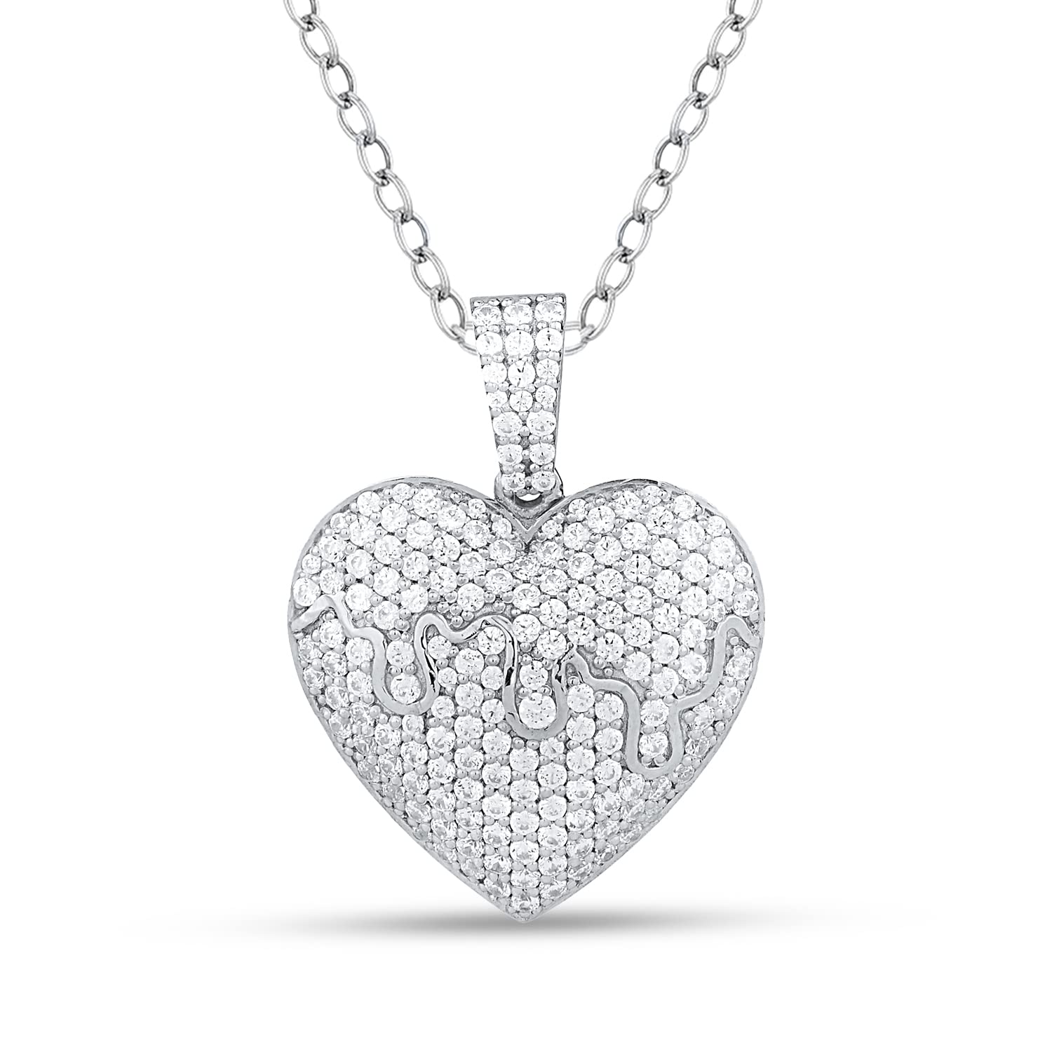 1.25 to 3.00 carat Diamond Heart Pendant Necklace from Jenelia Jewelers 925 Sterling Silver cubic Zircon Cz Jewellery (45.72cm free silver chain)