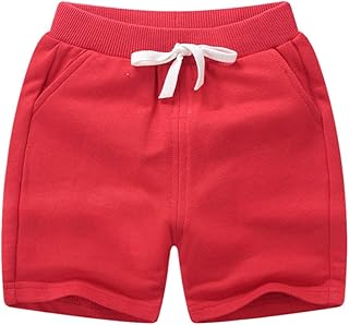 幼儿婴儿儿童纯色棉质运动慢跑短裤男孩女孩夏季休闲松紧腰裤, 红色