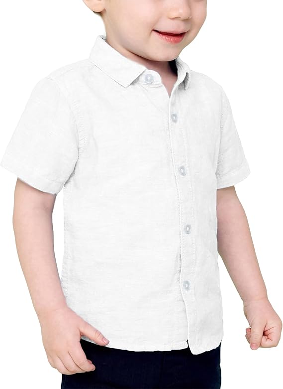 幼儿男婴系扣衬衫短袖白色礼服衬衫柔软棉质儿童上衣