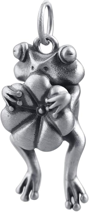 gagafeel 925 纯银青蛙吊坠抱着莲花叶青蛙复古银色有趣可爱动物项链