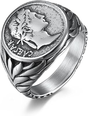 mayiahey 罗马皇帝戒指,男式皇帝头戒指,罗马帝国戒指复古罗马战士