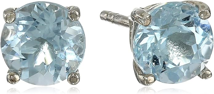 sterling silver 6mm round blue topaz earrings
