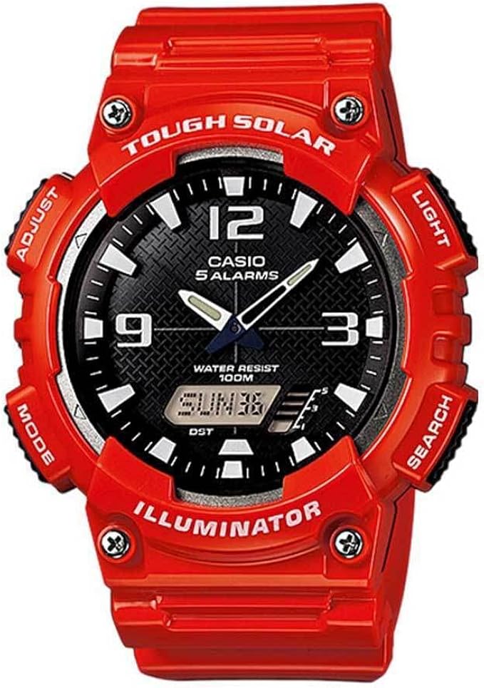 casio 卡西欧 #aq-s810wc-4av 男式红色太阳能模拟数字世界时光运动