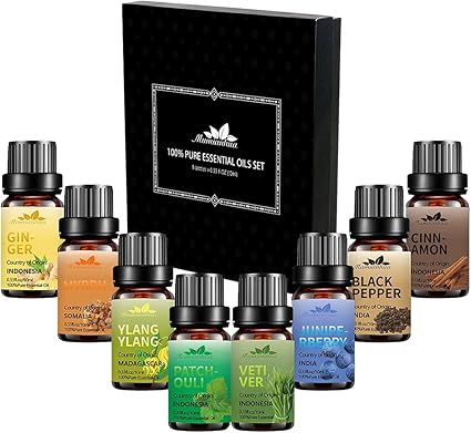 Mumianhua 8 X 10ml 纯精油套装 精油礼品套装 用于扩散器加湿器按摩芳香 温室 广藿香 没药 依兰 黑胡椒 肉桂 生姜 杜松浆果 亚马逊中国 美容化妆