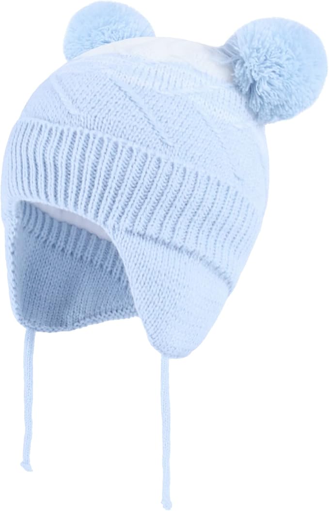 baby beanie 耳罩帽,幼儿男孩女孩羊毛内衬针织帽带耳罩,幼儿冬季保暖