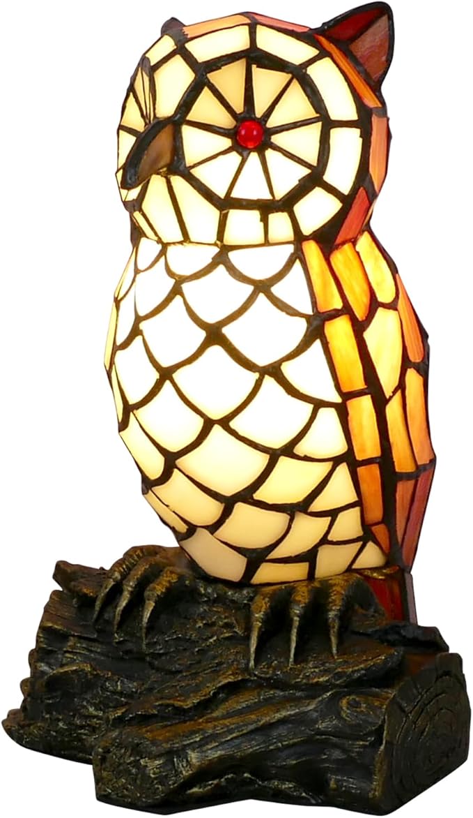 virtueking 可爱猫头鹰灯蒂芙尼风格彩色玻璃台灯可爱动物形状台灯