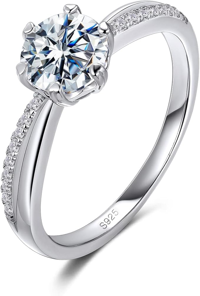 lexlune 女士莫桑石戒指,1 克拉 gra 认证 d 颜色 vvs1 净度实验室