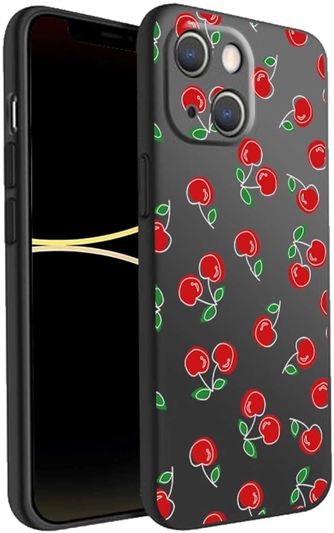 兼容 iphone 14 pro max 樱桃色手机壳,红樱桃可爱水果时尚图案适用于