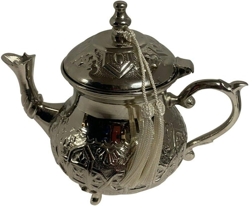 摩洛哥风格银色茶壶(大号 8" x 7" 48 盎司)
