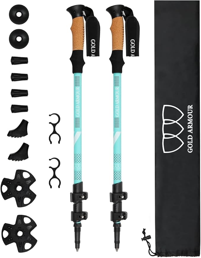 gold armour 登山杖 – 可折叠,轻质,铝合金 7075 登山杖,带软木握把