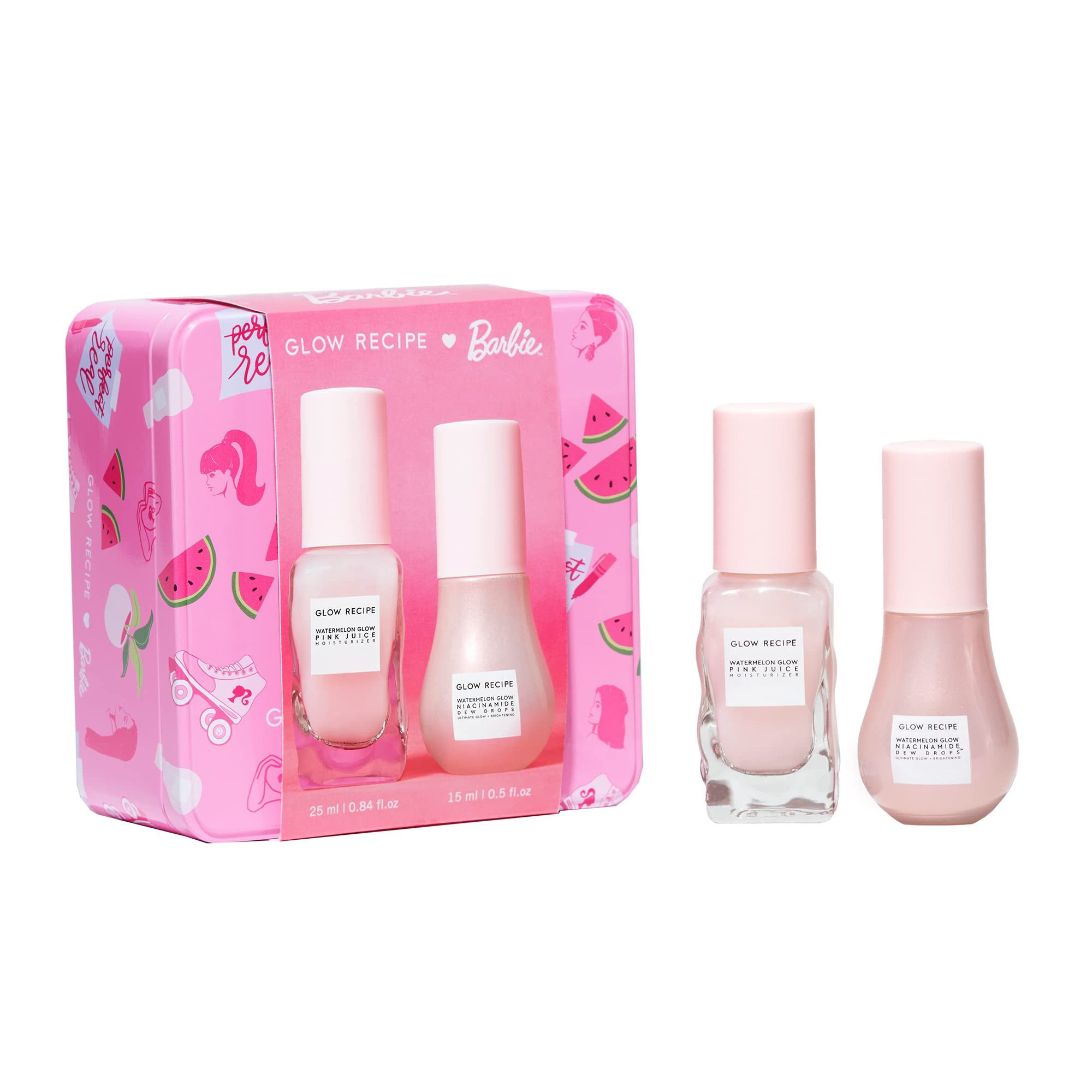 Glow Recipe x Barbie - Watermelon Luminous Moisturizing Set (2-piece set) - Dew Drops Skin Brightening Facial essence (15ml) and Pink Juice Oil Free gel Moisturizing Cream (25ml) - Travel Skin Care Se