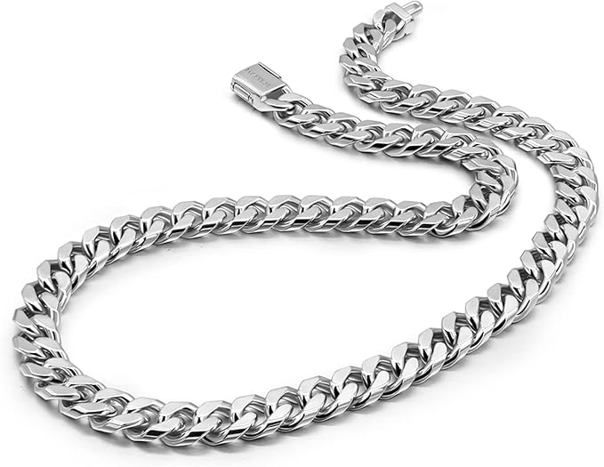 男式时尚 925 纯银经典古巴项链 10 毫米-18 "20 "22