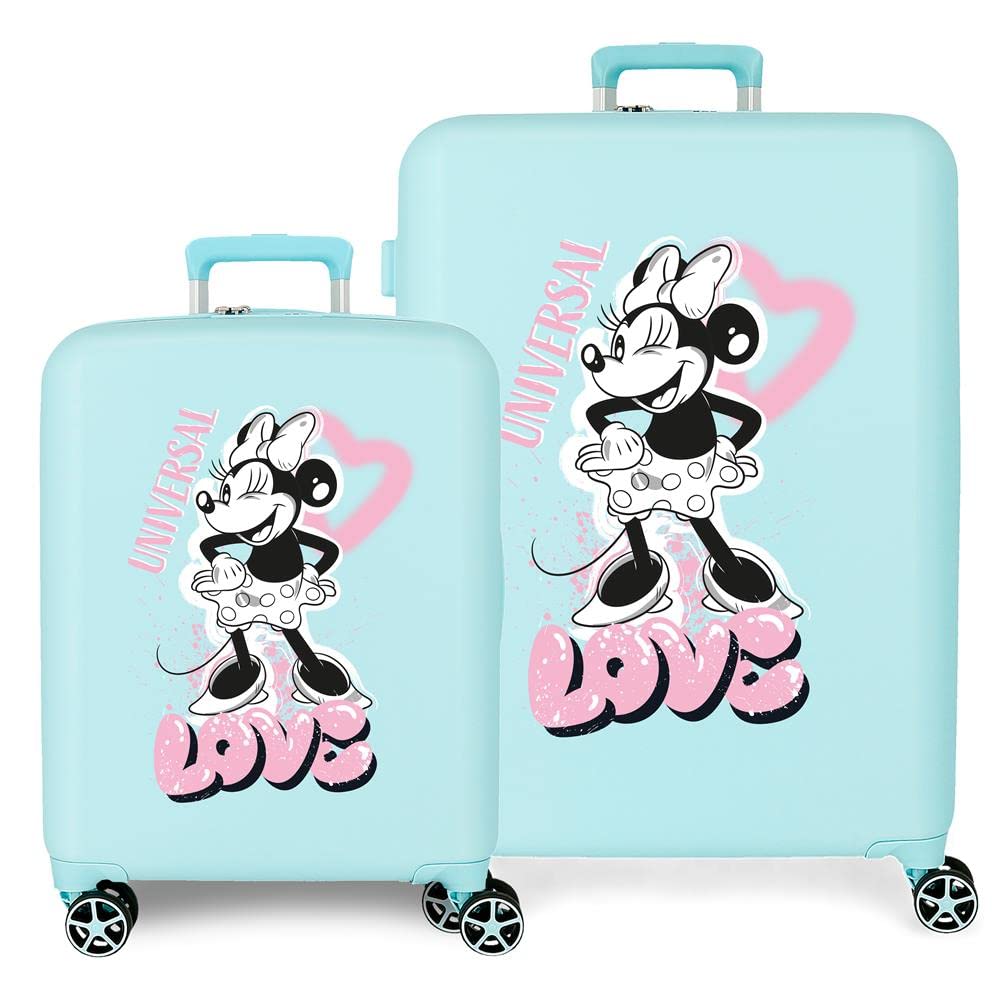 Disney Minnie Heart Turquoise Luggage Set, 55/70cm, rigid ABS, built-in TSA latch, 88-liter, 6.8kg, 4 dual wheels, hand luggage, blue, Einheitsgr oß, luggage set