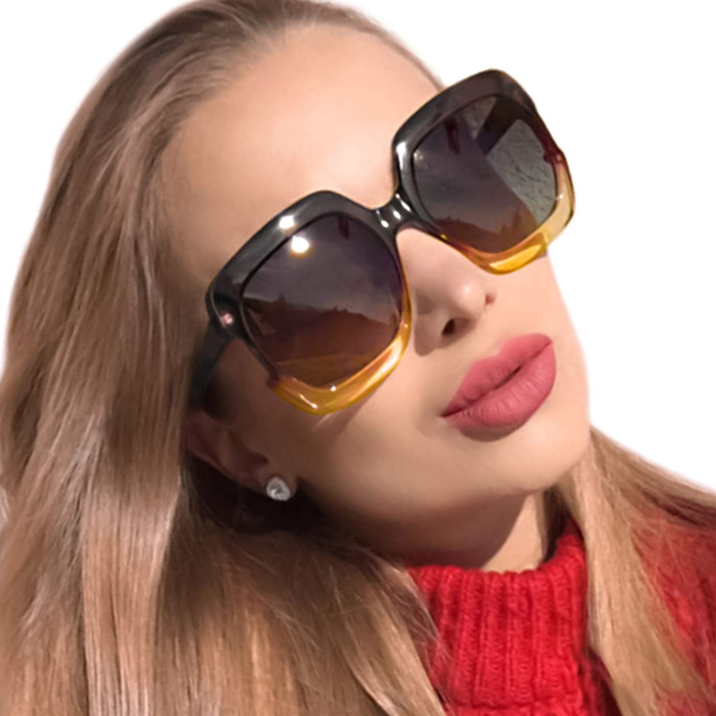 EFE Classic Oversized Polarized Sunglasses for Women Composite TR90 Frame UV 400 Protection Fashion Retro Eyewear