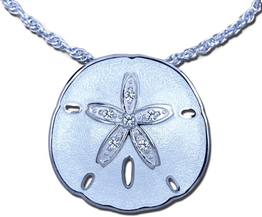 guy harvey 白色珐琅沙美元项链 标准纯银制作