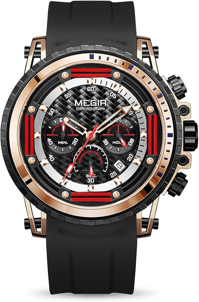 megir 男式石英运动手表 计时码表 *夜光大脸 带硅胶表带