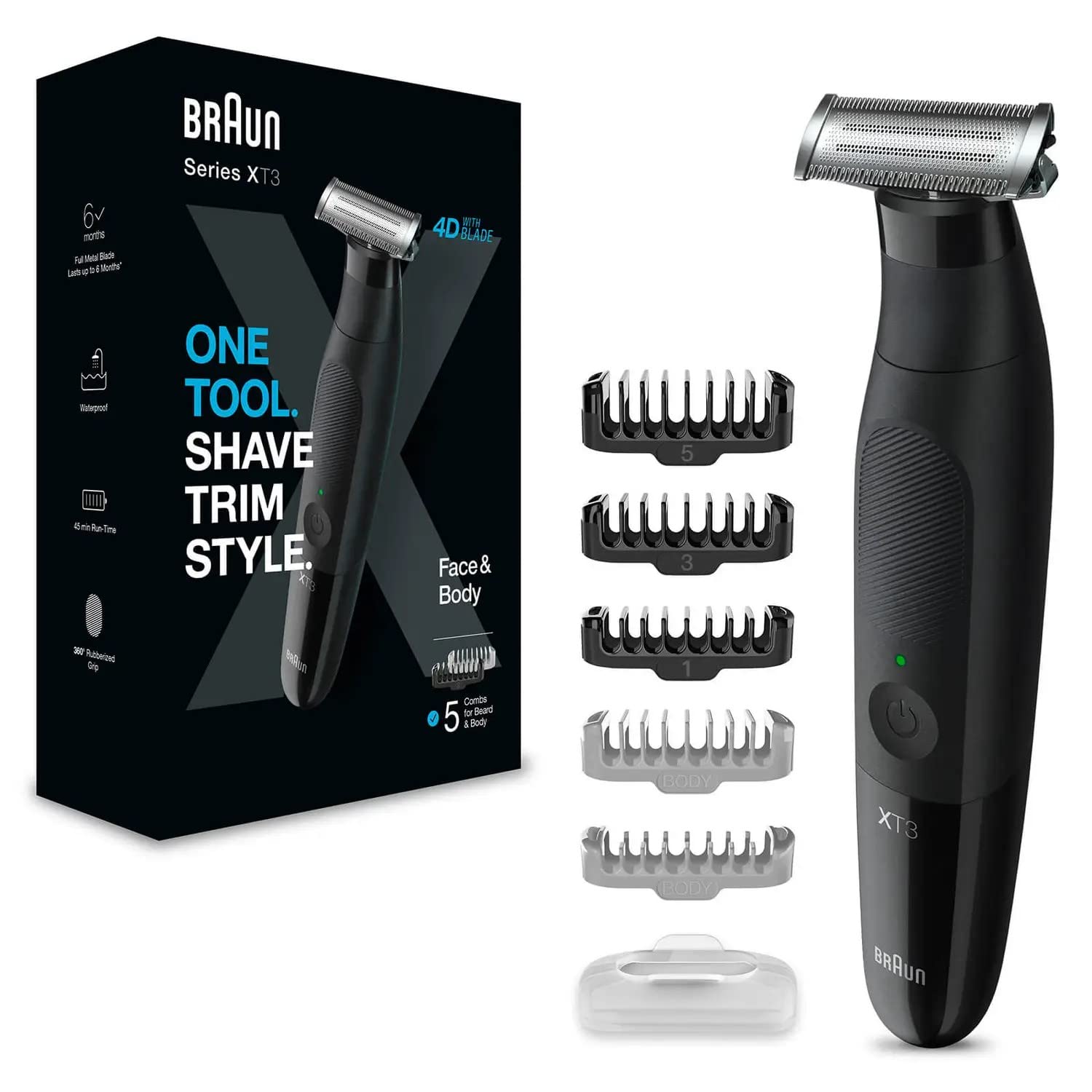 BRAUN Series X All-in-one Beard Trimmer/Body Care/Electric Razor for Men/Hair clipper, 5 comb accessories for hair, hair, body and private areas, Men's Gift, XT00