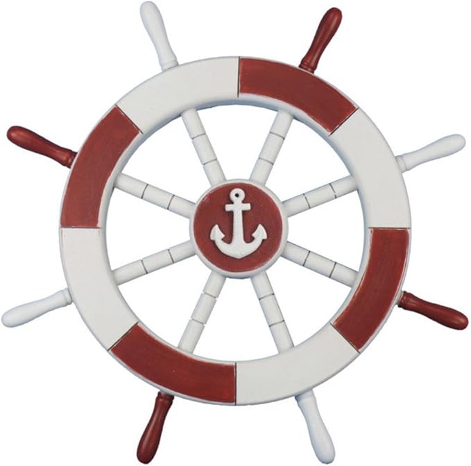 乡村风格浅蓝色和白色装饰 ship wheel 与船锚30.